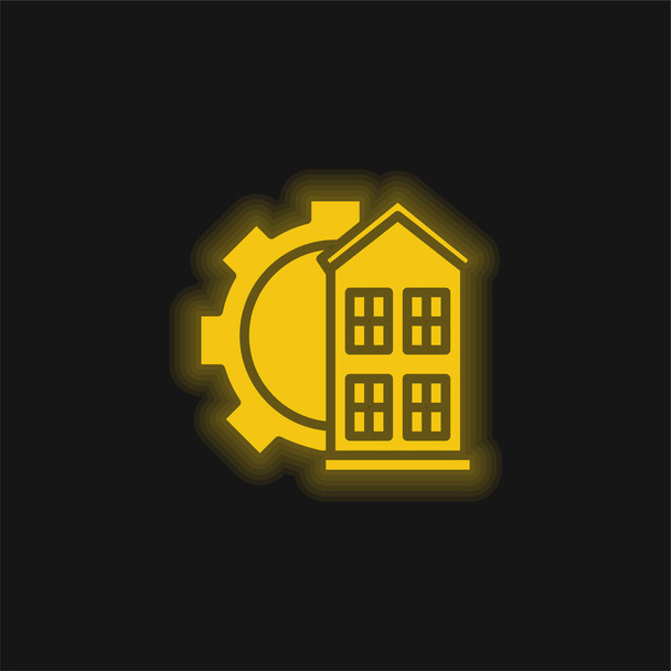 Architectonic yellow glowing neon icon - Vector, Image