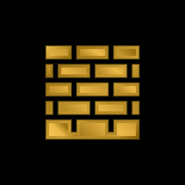 Brickwall gold plated metalic icon or logo vector - Vector, Image
