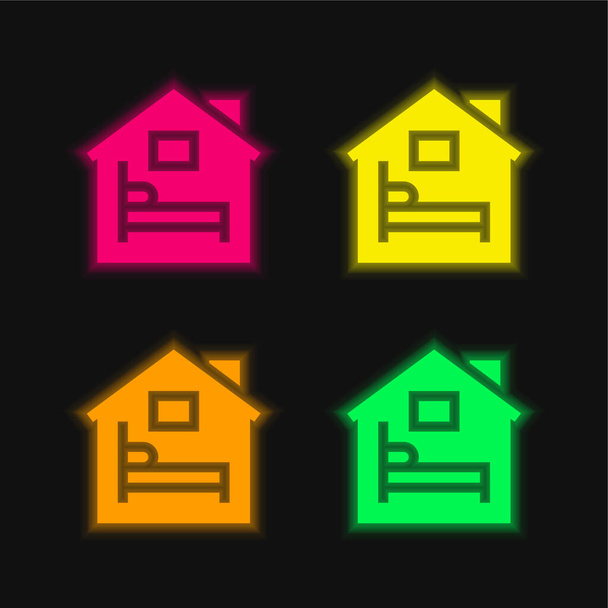 Accommodation four color glowing neon vector icon - Vector, Imagen