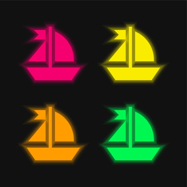 ボート4色輝くネオンベクトルアイコン - ベクター画像