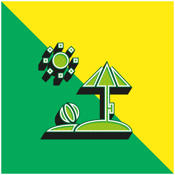 ビーチグリーンと黄色のモダンな3Dベクトルアイコンのロゴ - ベクター画像