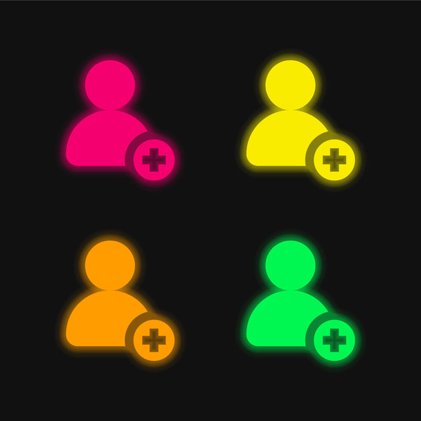 Προσθήκη εικονιδίου φορέα τεσσάρων χρωμάτων φωτεινών νέον - Διάνυσμα, εικόνα