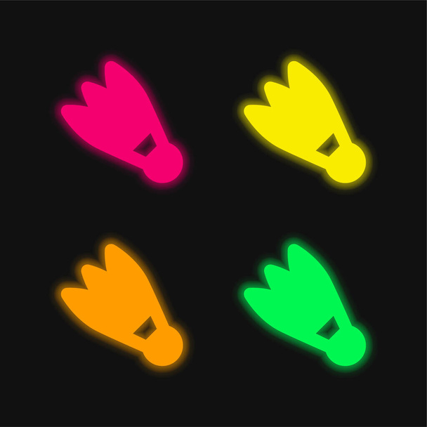 Badminton Cork four color glowing neon vector icon - Διάνυσμα, εικόνα