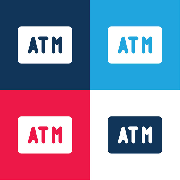 ATM blu e rosso quattro colori set icona minima - Vettoriali, immagini