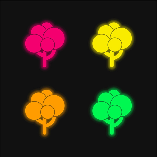 Форма черного дерева с шарами листвы четыре цвета светящийся неоновый вектор значок - Вектор,изображение