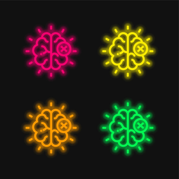 Мозок чотири кольори, що світяться неоном Векторна піктограма
 - Вектор, зображення