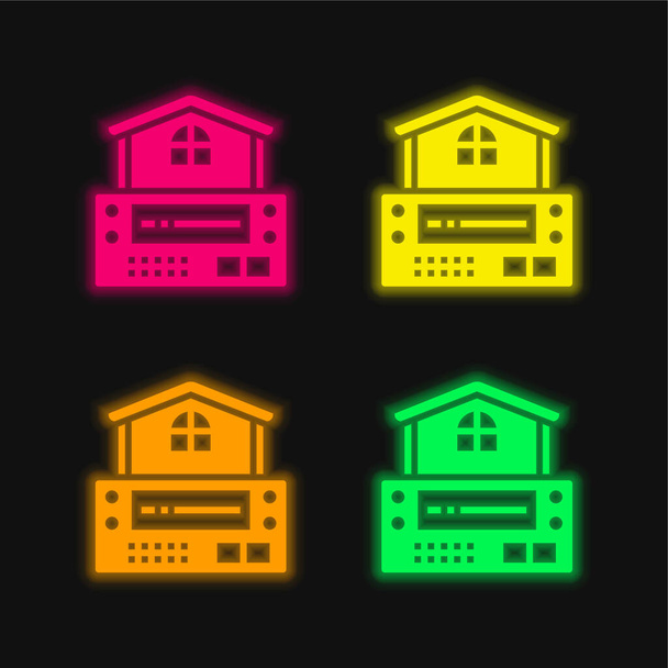 System alarmowy cztery kolory świecące neon wektor ikona - Wektor, obraz