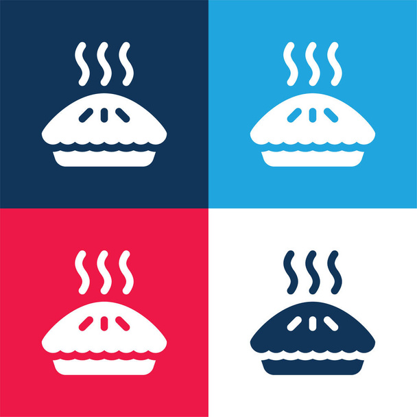 Tarta de manzana azul y rojo conjunto de iconos mínimo de cuatro colores - Vector, Imagen