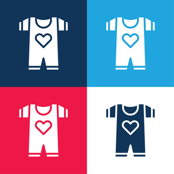 Baby Clothes blue and red four color minimal icon set - Vector, Image