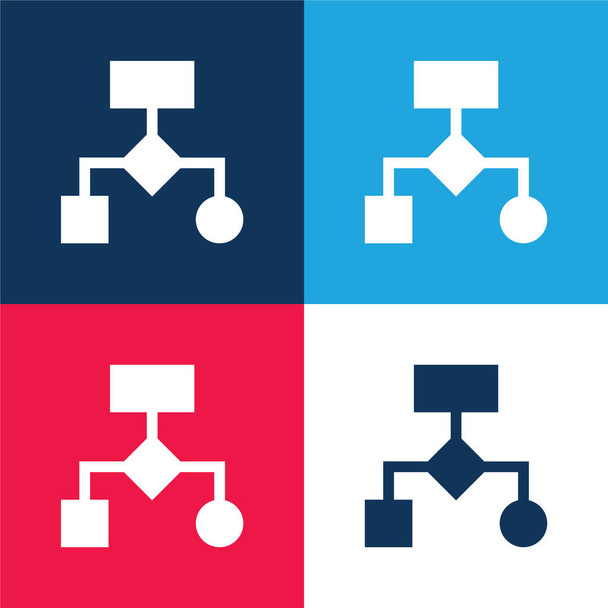 Algoritmo azul y rojo conjunto de iconos mínimo de cuatro colores - Vector, Imagen