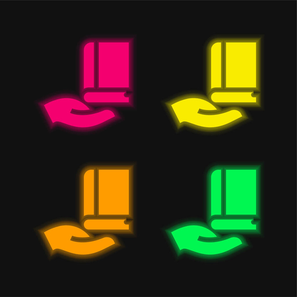 Könyv négy szín izzó neon vektor ikon - Vektor, kép