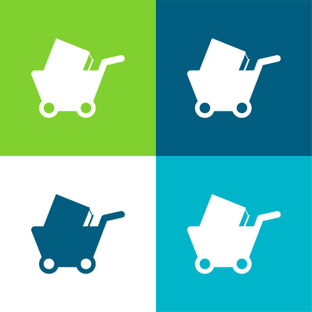 Book Shopping Cart Flat four color minimal icon set - Vector, Image