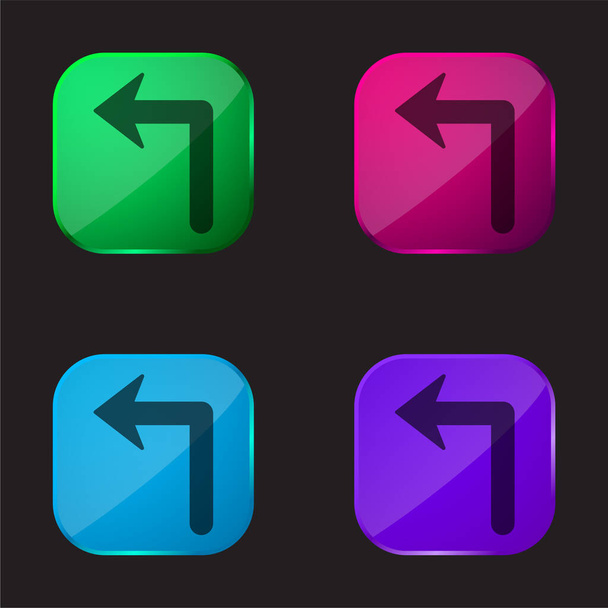 Arrow Of Large Size Turning To The Left four color glass button icon - Vetor, Imagem