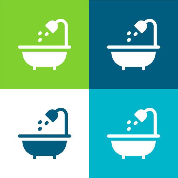 Μπάνιο Επίπεδη τέσσερις χρώμα ελάχιστο σύνολο εικονιδίων - Διάνυσμα, εικόνα