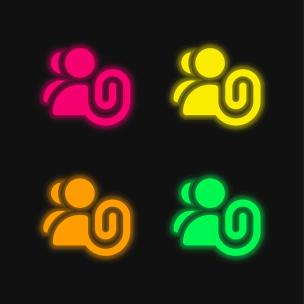 Attach four color glowing neon vector icon - Vector, Image
