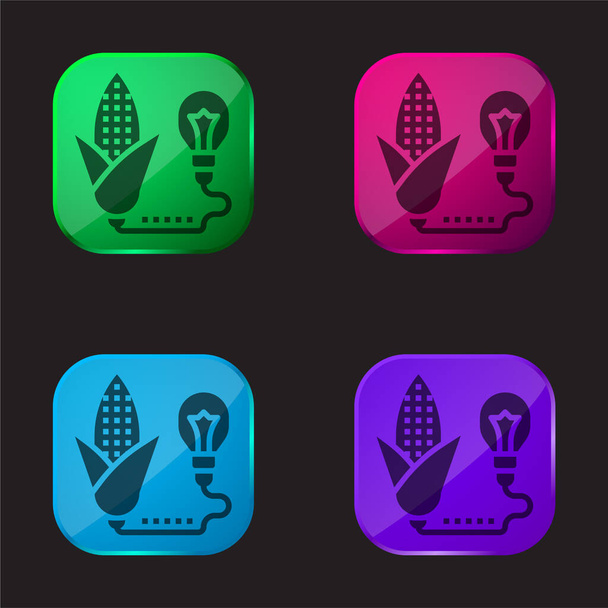 Biomass four color glass button icon - Vector, afbeelding