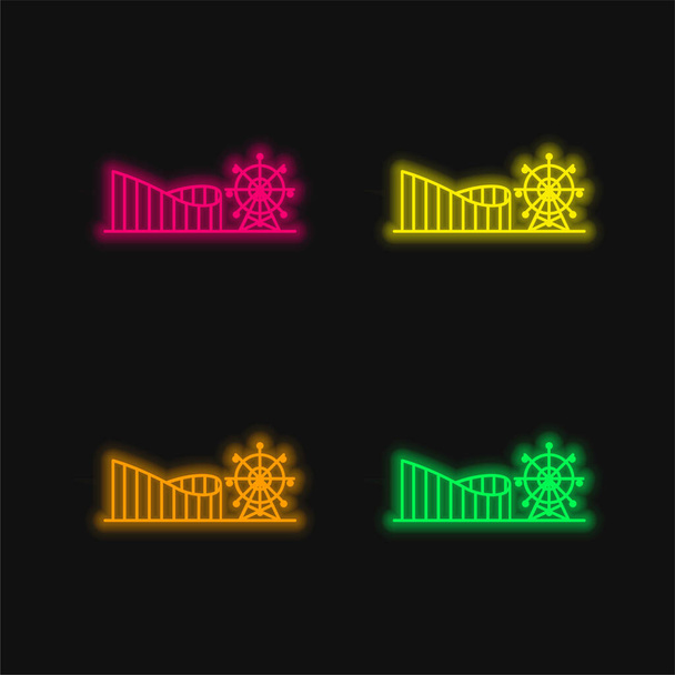 4-цветный светящийся неоновый вектор в парке развлечений - Вектор,изображение