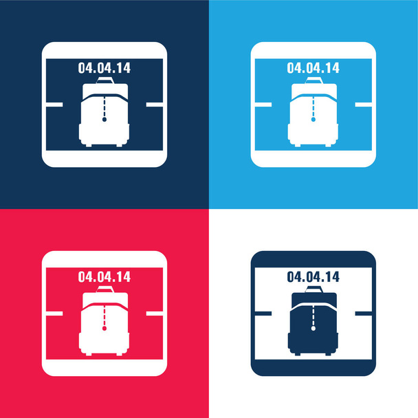 April 4 Of 2014 Calendar Page With Travel Bag Reminder Symbol blue and red four color minimal icon set - Vektör, Görsel