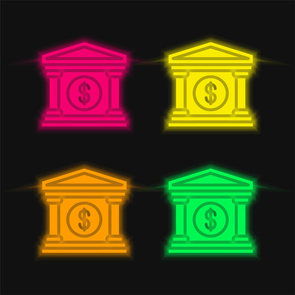 Banka čtyři barvy zářící neonový vektor ikona - Vektor, obrázek