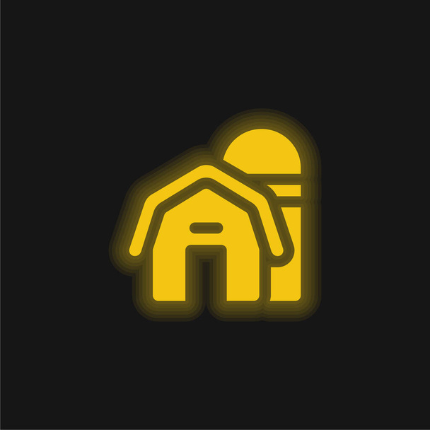 Pajta sárga izzó neon ikon - Vektor, kép
