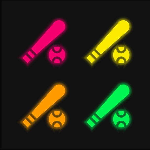 Baseball vier Farben leuchtenden Neon-Vektor-Symbol - Vektor, Bild