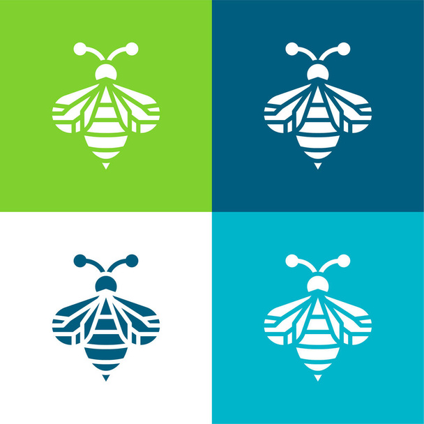 Pszczoła Flat cztery kolory minimalny zestaw ikon - Wektor, obraz
