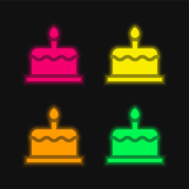 День народження Торт чотири кольори, що світяться неоном Векторна іконка
 - Вектор, зображення
