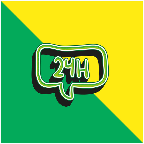24 heures dans la parole bulle dessiné à la main signal commercial vert et jaune moderne logo icône vectorielle 3d - Vecteur, image