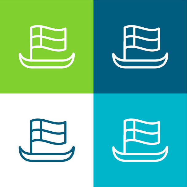 Boot met vlag Outline Flat vier kleuren minimale pictogram set - Vector, afbeelding