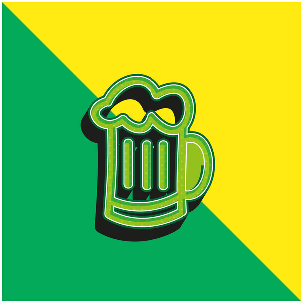 Frasco de cerveja desenhado à mão esboço verde e amarelo moderno logotipo do ícone do vetor 3d - Vetor, Imagem