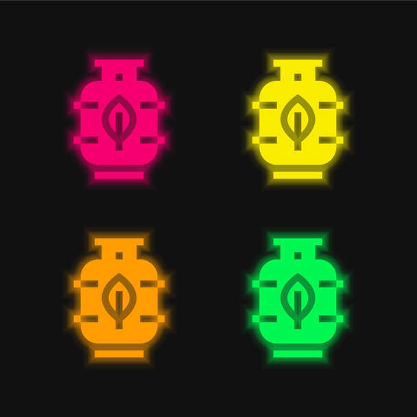 Biogáz négy színű izzó neon vektor ikon - Vektor, kép
