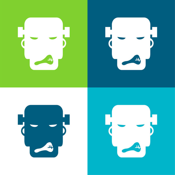 Angry Frankestein Ensemble d'icônes minime plat quatre couleurs - Vecteur, image