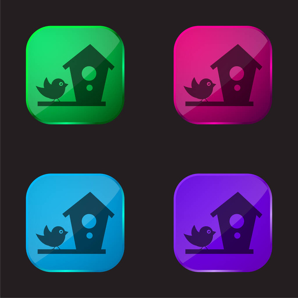 Bird And House four color glass button icon - Vector, Image