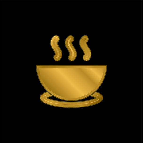 Κύπελλο Hot Soup σε ένα πιάτο επίχρυσο μεταλλικό εικονίδιο ή το λογότυπο διάνυσμα - Διάνυσμα, εικόνα