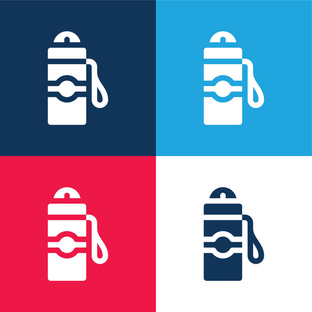 Garrafa azul e vermelho quatro cores conjunto de ícones mínimos - Vetor, Imagem