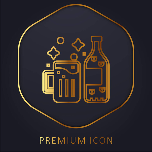 Cervezas línea dorada logotipo premium o icono - Vector, imagen
