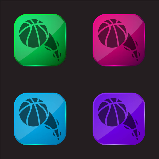Basketball vier farbige Glasknopf-Symbol - Vektor, Bild