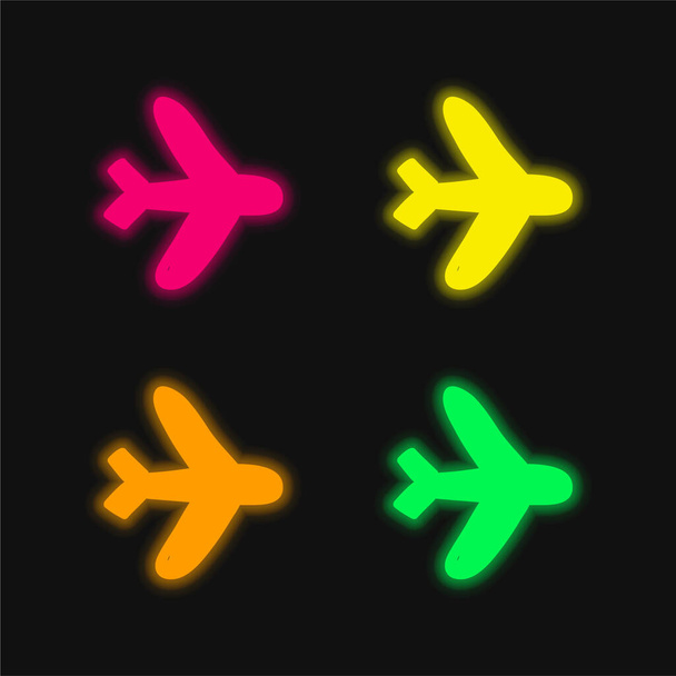 飛行機モード4色輝くネオンベクトルアイコン - ベクター画像