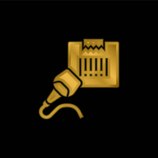 Escáner de código de barras chapado en oro icono metálico o logotipo vector - Vector, Imagen