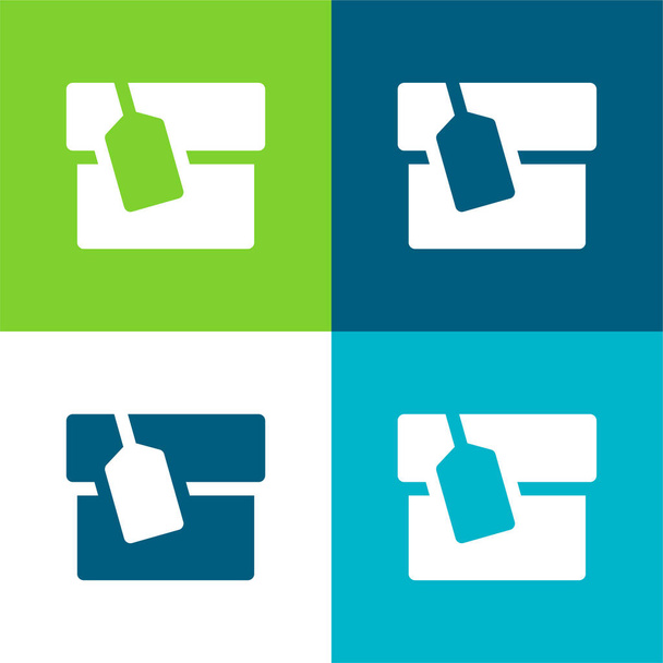 Boîte avec Tag Ensemble d'icônes minime à quatre couleurs - Vecteur, image