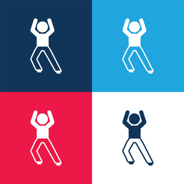 Ragazzo in piedi Stretching Gamba blu e rosso quattro set icona minimale colore - Vettoriali, immagini