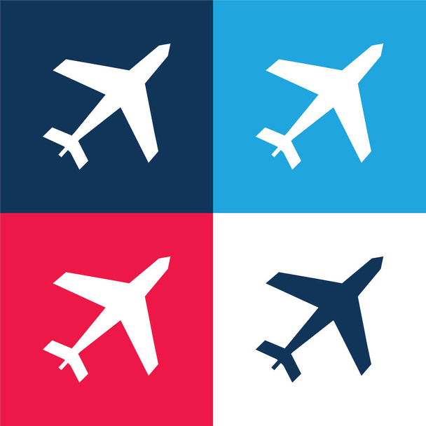 Samolot niebieski i czerwony czterokolorowy zestaw minimum ikon - Wektor, obraz