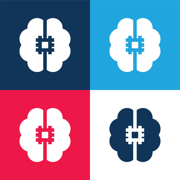 Artificial Intelligence blue and red four color minimal icon set - Vector, Image