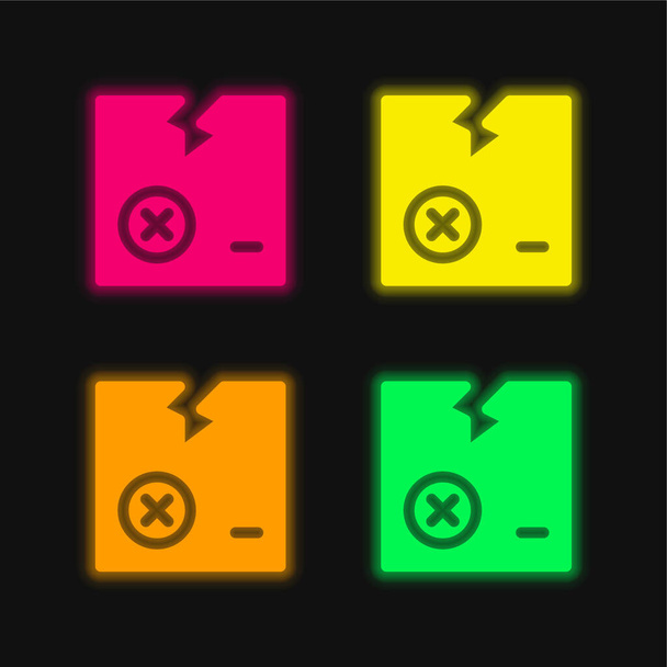 Vak vier kleur gloeiende neon vector pictogram - Vector, afbeelding