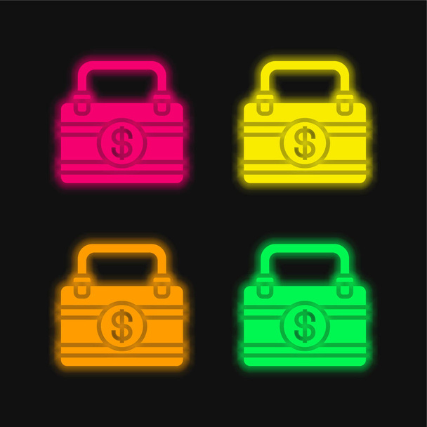 Teczka cztery kolor świecący neon wektor ikona - Wektor, obraz