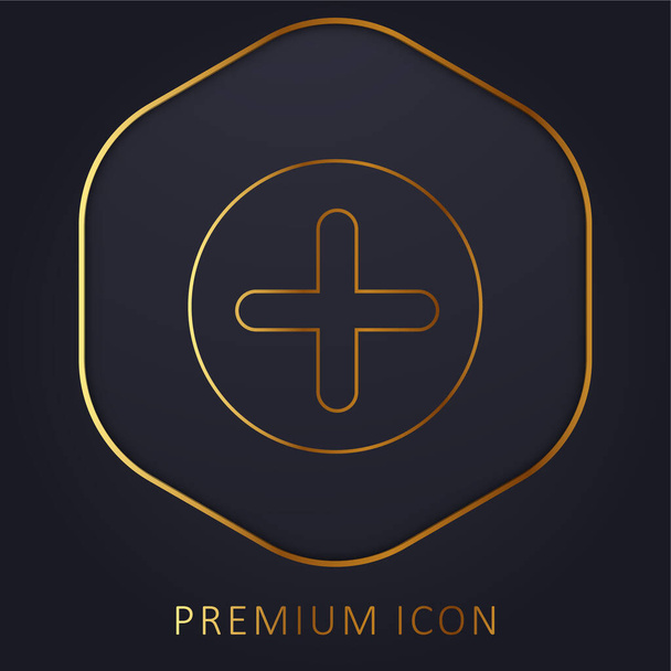 Adicionar botão com símbolo Plus em um círculo preto linha dourada logotipo premium ou ícone - Vetor, Imagem