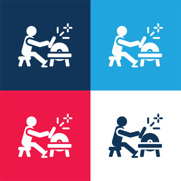Blacksmith blue and red four color minimal icon set - Vector, Image