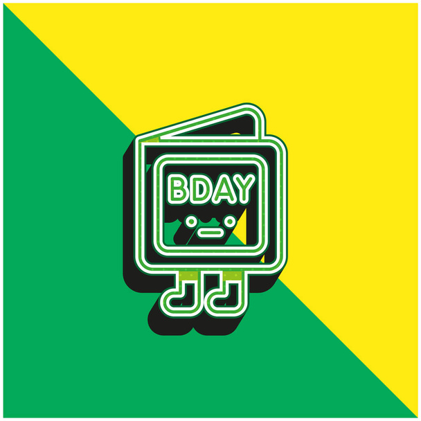 Invitation d'anniversaire Logo vectoriel 3D moderne vert et jaune - Vecteur, image