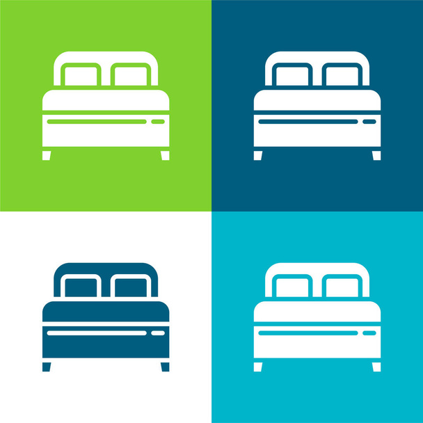 Ágy Lapos négy szín minimális ikon készlet - Vektor, kép