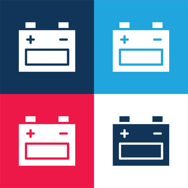 Batería azul y rojo conjunto de iconos mínimo de cuatro colores - Vector, Imagen